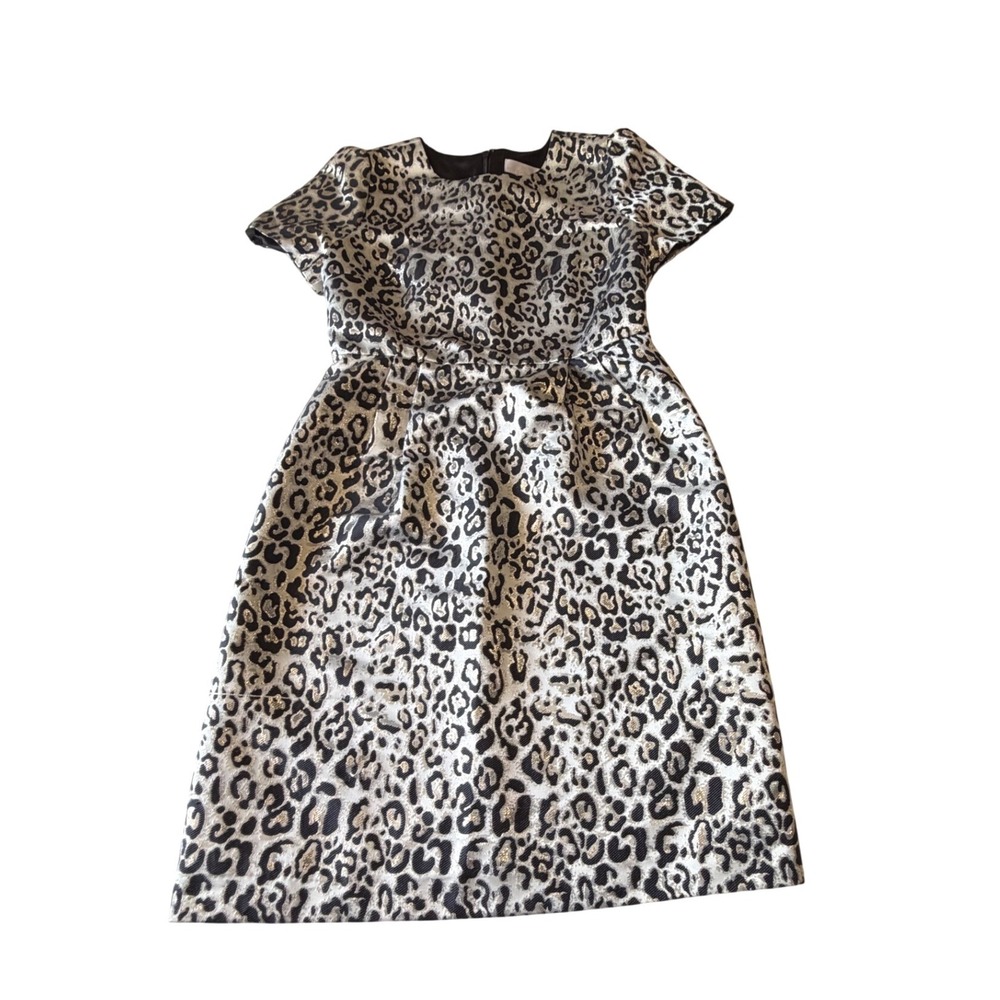Rachel Parcell Leopard Print Metallic Brocade Midi Dress Silver Black Large